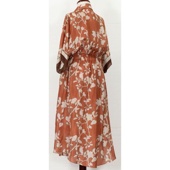 $5824 BRUNELLO CUCINELLI SILK FLORAL-PRINT SHIRT DRESS IN ORANGE S - Picture 4 of 10